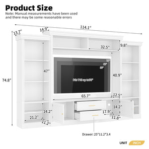 English Elm Elegant Farmhouse Wall Unit with Crown Molding Bookshelves and Gold Hardware Tv Console White N721S000081K