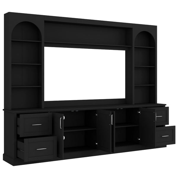 English Elm Modern Arched Wall Unit Entertainment Center with Drawers and Adjustable Shelves Black N721S000083B