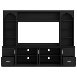 English Elm Modern Arched Wall Unit Entertainment Center with Drawers and Adjustable Shelves Black N721S000083B