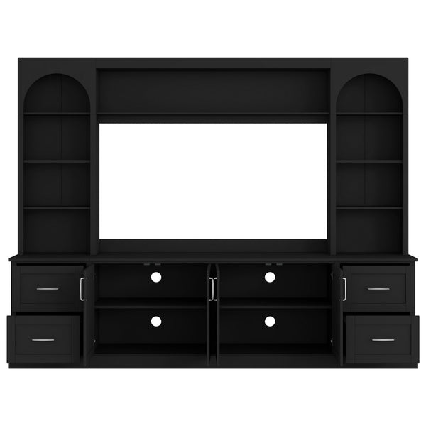 English Elm Modern Arched Wall Unit Entertainment Center with Drawers and Adjustable Shelves Black N721S000083B