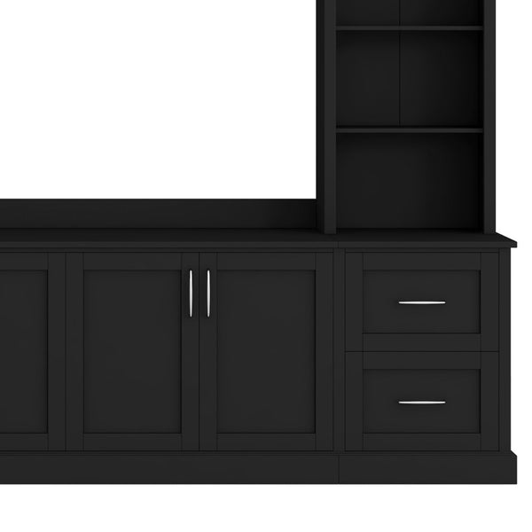 English Elm Modern Arched Wall Unit Entertainment Center with Drawers and Adjustable Shelves Black N721S000083B