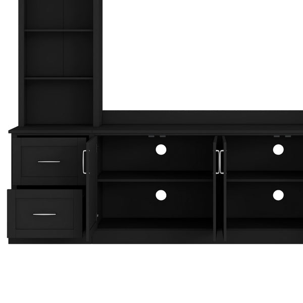 English Elm Modern Arched Wall Unit Entertainment Center with Drawers and Adjustable Shelves Black N721S000083B