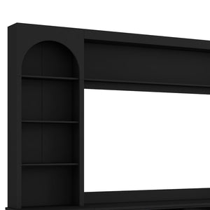 English Elm Modern Arched Wall Unit Entertainment Center with Drawers and Adjustable Shelves Black N721S000083B