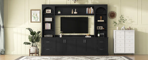 English Elm Modern Arched Wall Unit Entertainment Center with Drawers and Adjustable Shelves Black N721S000083B