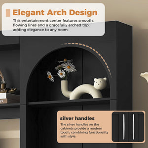 English Elm Modern Arched Wall Unit Entertainment Center with Drawers and Adjustable Shelves Black N721S000083B