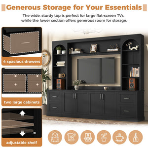 English Elm Modern Arched Wall Unit Entertainment Center with Drawers and Adjustable Shelves Black N721S000083B