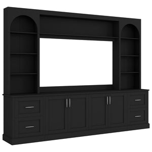 English Elm Modern Arched Wall Unit Entertainment Center with Drawers and Adjustable Shelves Black N721S000083B