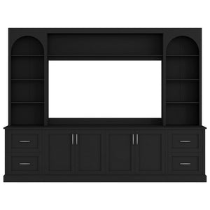 English Elm Modern Arched Wall Unit Entertainment Center with Drawers and Adjustable Shelves Black N721S000083B