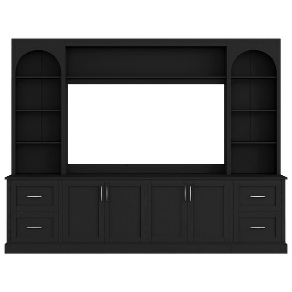 English Elm Modern Arched Wall Unit Entertainment Center with Drawers and Adjustable Shelves Black N721S000083B
