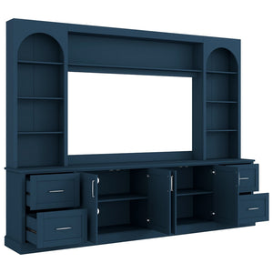 English Elm Modern Arched Wall Unit Entertainment Center with Drawers and Adjustable Shelves Blue N721S000083C