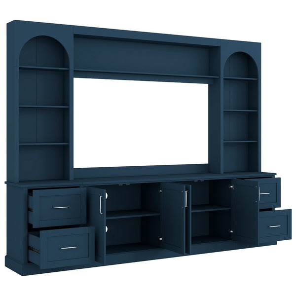 English Elm Modern Arched Wall Unit Entertainment Center with Drawers and Adjustable Shelves Blue N721S000083C