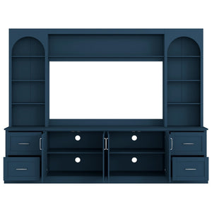 English Elm Modern Arched Wall Unit Entertainment Center with Drawers and Adjustable Shelves Blue N721S000083C