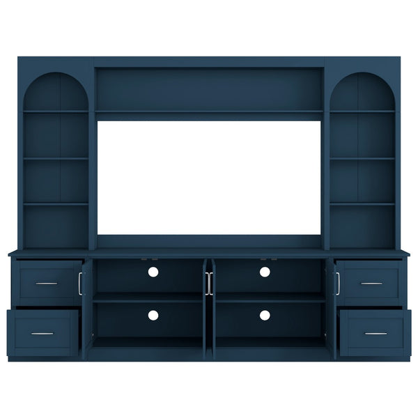 English Elm Modern Arched Wall Unit Entertainment Center with Drawers and Adjustable Shelves Blue N721S000083C