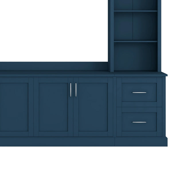 English Elm Modern Arched Wall Unit Entertainment Center with Drawers and Adjustable Shelves Blue N721S000083C