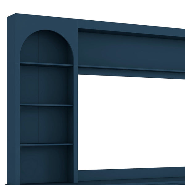English Elm Modern Arched Wall Unit Entertainment Center with Drawers and Adjustable Shelves Blue N721S000083C