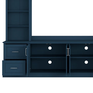 English Elm Modern Arched Wall Unit Entertainment Center with Drawers and Adjustable Shelves Blue N721S000083C