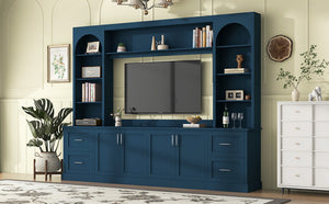 English Elm Modern Arched Wall Unit Entertainment Center with Drawers and Adjustable Shelves Blue N721S000083C