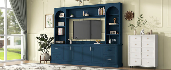 English Elm Modern Arched Wall Unit Entertainment Center with Drawers and Adjustable Shelves Blue N721S000083C