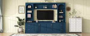 English Elm Modern Arched Wall Unit Entertainment Center with Drawers and Adjustable Shelves Blue N721S000083C