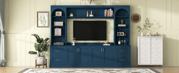 English Elm Modern Arched Wall Unit Entertainment Center with Drawers and Adjustable Shelves Blue N721S000083C