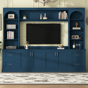 English Elm Modern Arched Wall Unit Entertainment Center with Drawers and Adjustable Shelves Blue N721S000083C