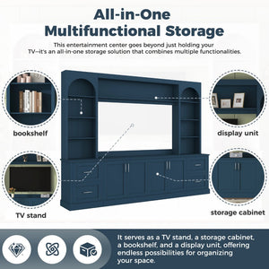 English Elm Modern Arched Wall Unit Entertainment Center with Drawers and Adjustable Shelves Blue N721S000083C