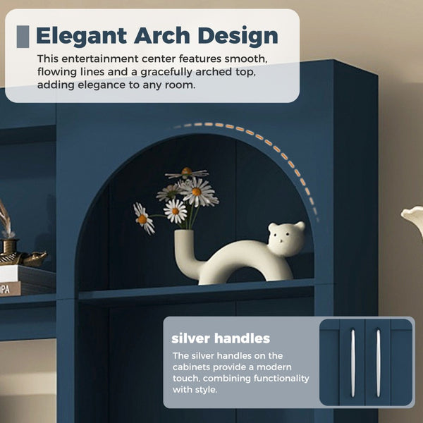 English Elm Modern Arched Wall Unit Entertainment Center with Drawers and Adjustable Shelves Blue N721S000083C