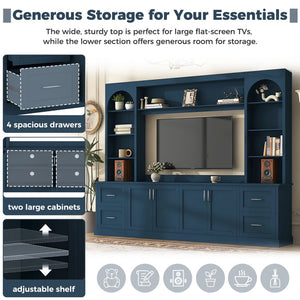 English Elm Modern Arched Wall Unit Entertainment Center with Drawers and Adjustable Shelves Blue N721S000083C