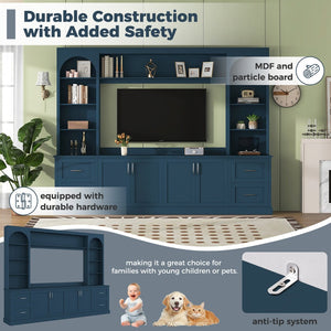English Elm Modern Arched Wall Unit Entertainment Center with Drawers and Adjustable Shelves Blue N721S000083C