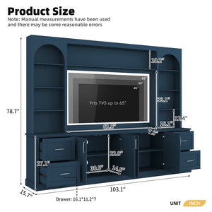 English Elm Modern Arched Wall Unit Entertainment Center with Drawers and Adjustable Shelves Blue N721S000083C