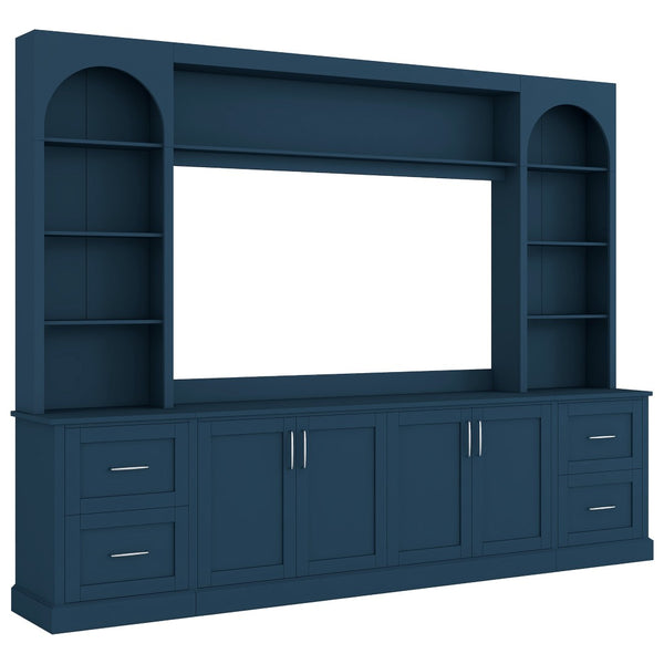 English Elm Modern Arched Wall Unit Entertainment Center with Drawers and Adjustable Shelves Blue N721S000083C