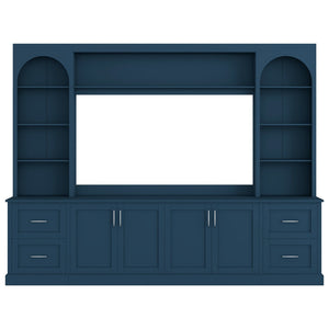 English Elm Modern Arched Wall Unit Entertainment Center with Drawers and Adjustable Shelves Blue N721S000083C