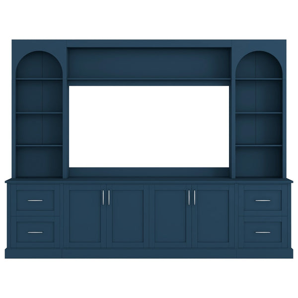 English Elm Modern Arched Wall Unit Entertainment Center with Drawers and Adjustable Shelves Blue N721S000083C