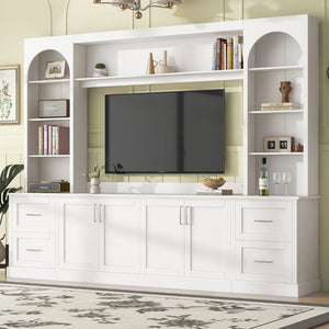 English Elm Modern Arched Wall Unit Entertainment Center with Drawers and Adjustable Shelves White N721S000083K