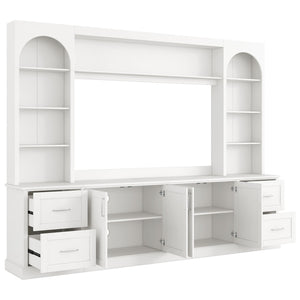 English Elm Modern Arched Wall Unit Entertainment Center with Drawers and Adjustable Shelves White N721S000083K
