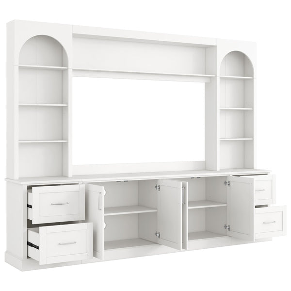 English Elm Modern Arched Wall Unit Entertainment Center with Drawers and Adjustable Shelves White N721S000083K