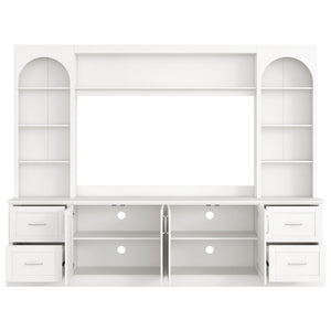English Elm Modern Arched Wall Unit Entertainment Center with Drawers and Adjustable Shelves White N721S000083K