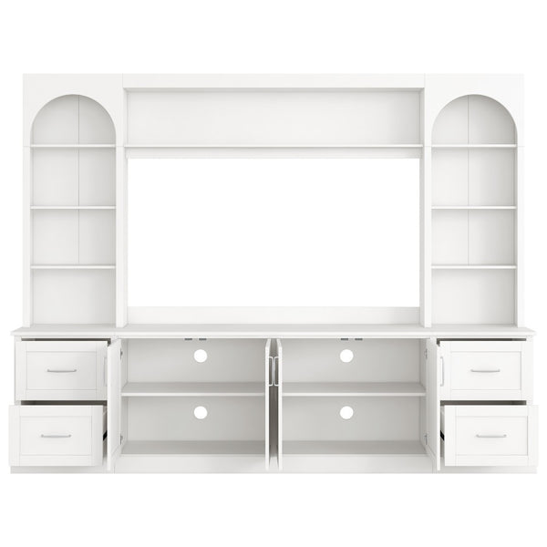 English Elm Modern Arched Wall Unit Entertainment Center with Drawers and Adjustable Shelves White N721S000083K