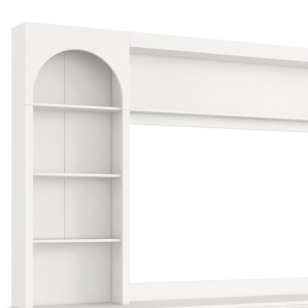 English Elm Modern Arched Wall Unit Entertainment Center with Drawers and Adjustable Shelves White N721S000083K