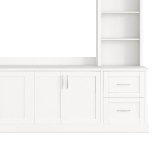 English Elm Modern Arched Wall Unit Entertainment Center with Drawers and Adjustable Shelves White N721S000083K
