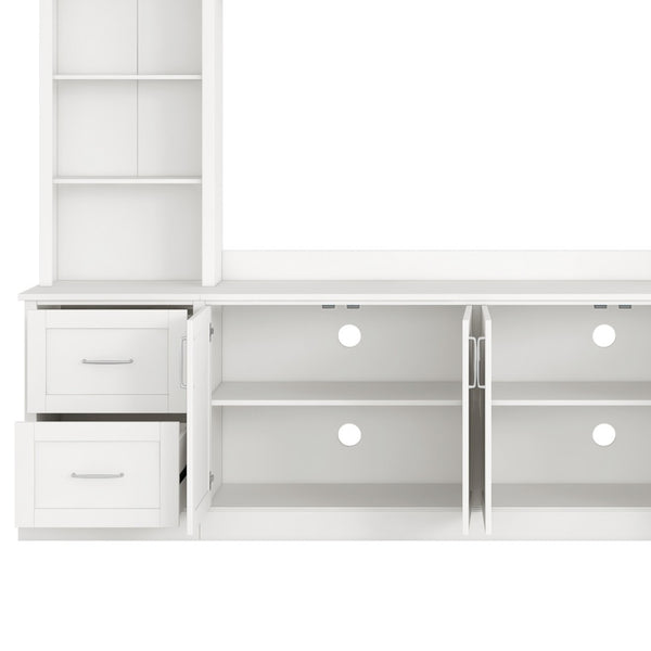 English Elm Modern Arched Wall Unit Entertainment Center with Drawers and Adjustable Shelves White N721S000083K