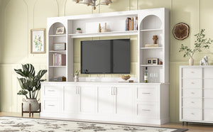 English Elm Modern Arched Wall Unit Entertainment Center with Drawers and Adjustable Shelves White N721S000083K
