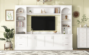 English Elm Modern Arched Wall Unit Entertainment Center with Drawers and Adjustable Shelves White N721S000083K