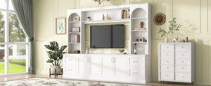 English Elm Modern Arched Wall Unit Entertainment Center with Drawers and Adjustable Shelves White N721S000083K