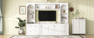 English Elm Modern Arched Wall Unit Entertainment Center with Drawers and Adjustable Shelves White N721S000083K