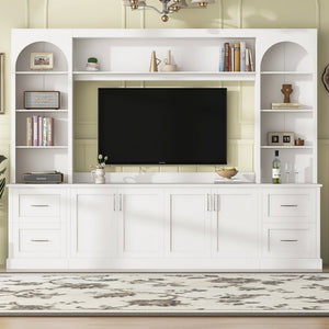 English Elm Modern Arched Wall Unit Entertainment Center with Drawers and Adjustable Shelves White N721S000083K