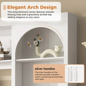 English Elm Modern Arched Wall Unit Entertainment Center with Drawers and Adjustable Shelves White N721S000083K