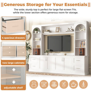 English Elm Modern Arched Wall Unit Entertainment Center with Drawers and Adjustable Shelves White N721S000083K