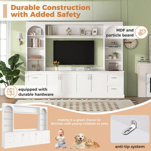 English Elm Modern Arched Wall Unit Entertainment Center with Drawers and Adjustable Shelves White N721S000083K