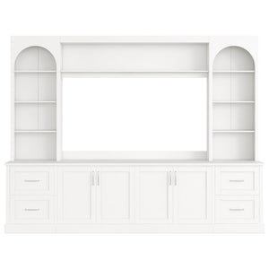 English Elm Modern Arched Wall Unit Entertainment Center with Drawers and Adjustable Shelves White N721S000083K